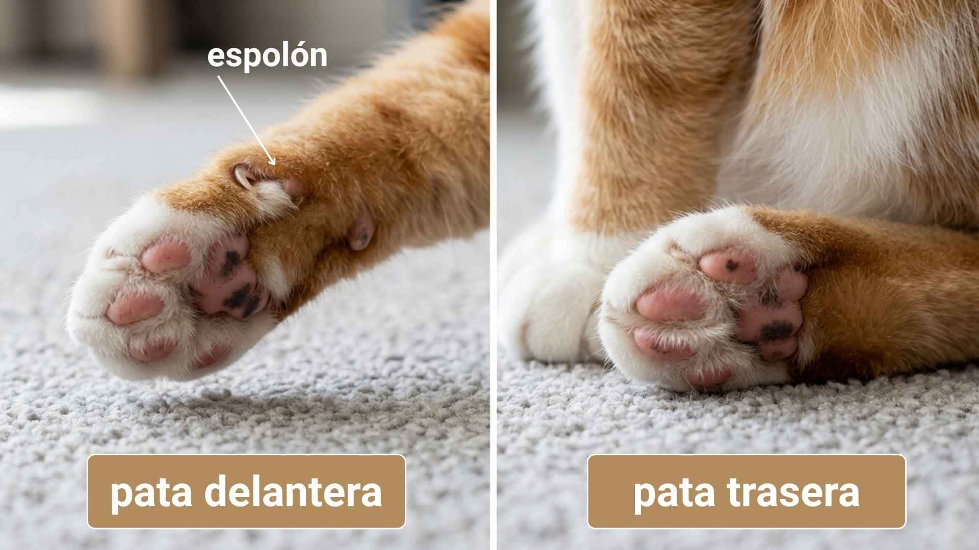 dedos de los gatos en las patas traseras y delanteras